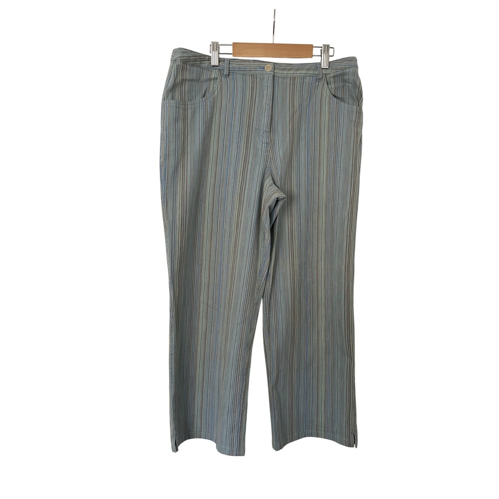 J Jill Stretch Pants 12 Striped Cropped Straight Leg Cotton Blend Coastal Casual